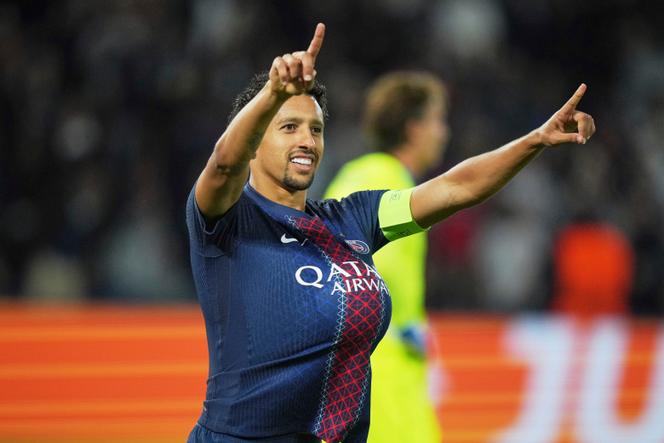 ماركينيوس قائد باريس سان جيرمان خلال مباراة دوري الأبطال ضد أتالانتا في 17 سبتمبر