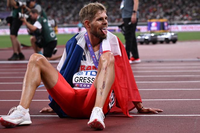 Le Français Jimmy Gressier après le 5 000 m des championnats du monde d’athlétisme, le 21 septembre 2025 à Tokyo.