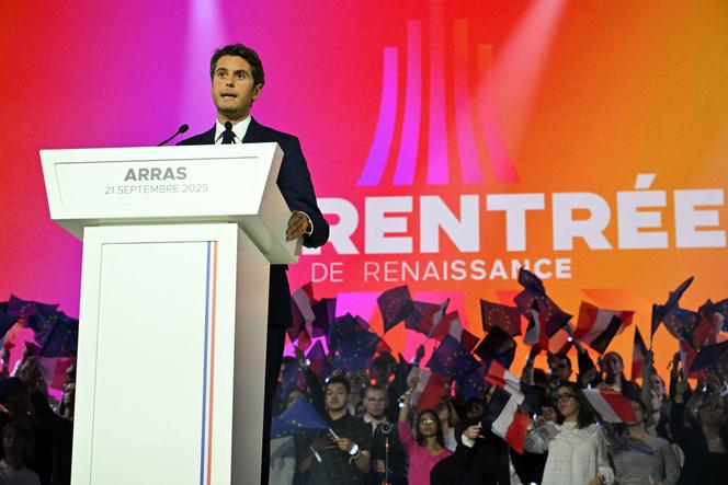 Le secrétaire général du parti Renaissance, Gabriel Attal, lors du congrès de rentrée du parti à Arras, le 21 septembre 2025.