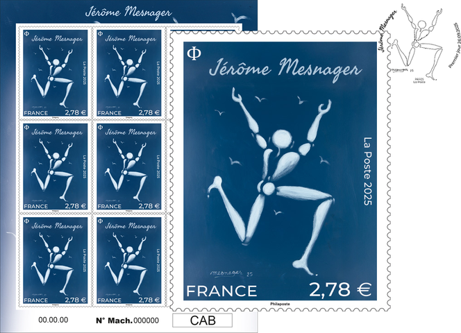 « Merci, facteur ! », timbre de Jérôme Mesnager en vente générale le 29 septembre. Tirage : 448 200 exemplaires (en feuilles de neuf). Mise en page Agence La Nouvelle.