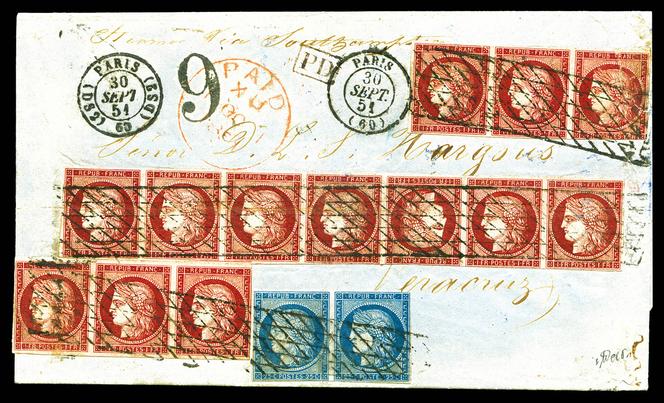 Lettre de Paris pour Veracruz (Mexique), du 30 septembre 1851, mise à prix à 65 000 euros.
