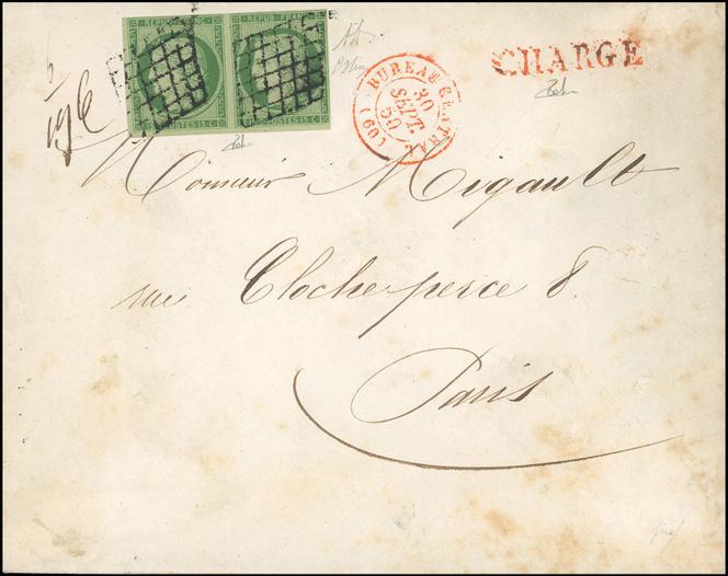 Paire du 5 centimes vert « Cérès » sur lettre.
