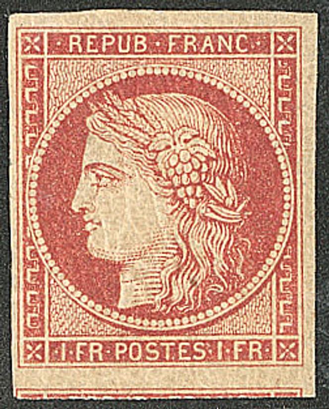 1 franc vermillon vif, mis à prix à 50 000 euros.