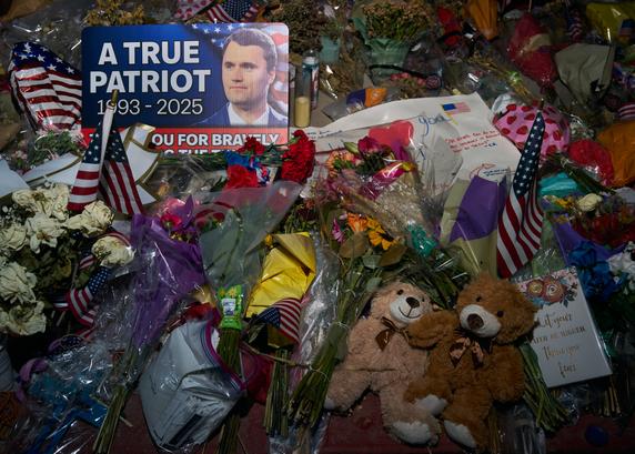 A memorial for Charlie Kirk during the tribute at State Farm Stadium in Glendale, Arizona, on September 21, 2025.
