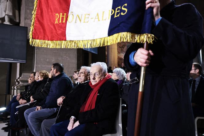Léon Landini lors de l’hommage national rendu au résistant communiste arménien Missak Manouchian et à ses camarades, au Panthéon, à Paris, le 21 février 2024. 
