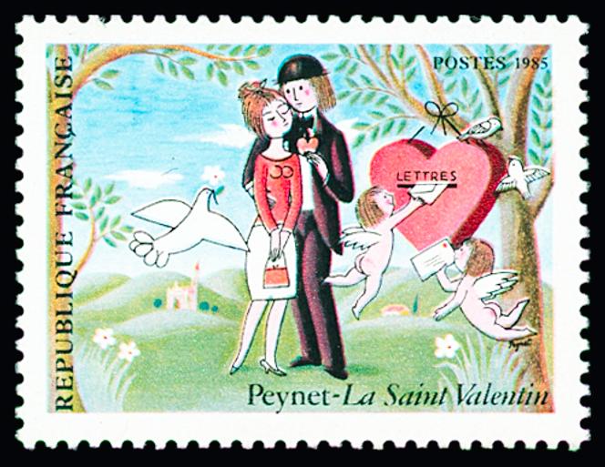« Peynet-La Saint-Valentin » (1985), sans sa valeur faciale (2,10 francs), 6 500 euros.