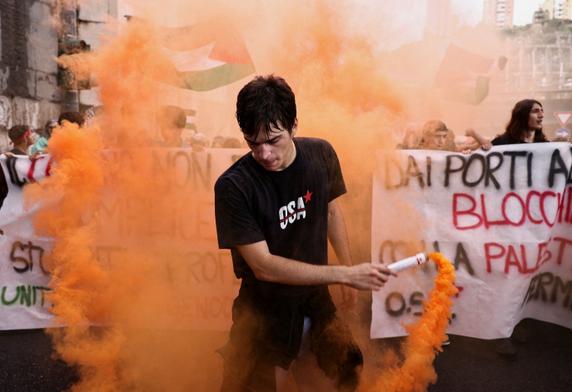 Near the port of Genoa, activists called for an end to arms deliveries to Israel, on September 22, 2025.