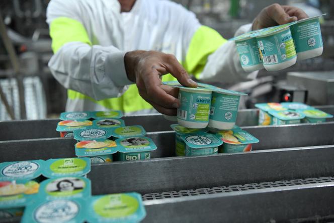 Ligne de production de yaourts de l’usine d’Eurial, la branche laitière de la coopérative agricole et agroalimentaire Agrial, à Jouy (Yonne), le 6 septembre 2022. 