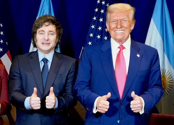 Le président argentin Javier Milei (à gauche) et le président américain Donald Trump, à Oxon Hill (Maryland, Etats-Unis), le 22 février 2025.