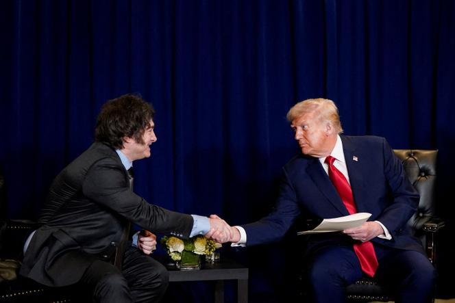 Le président argentin, Javier Milei, et son homologue américain, Donald Trump, à New York, le 23 février 2025.