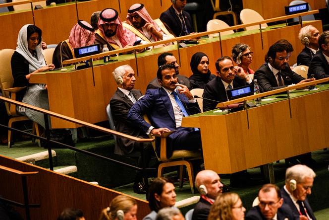 L’émir du Qatar, Tamim Ben
Hamad Al Thani, au siège de l’ONU à New York, le 22 septembre 2025.