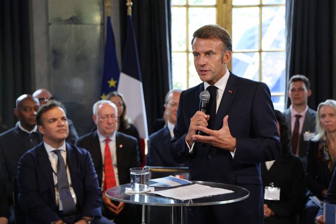 Emmanuel Macron s’adresse à des étudiants lors d’un événement sur le programme de bourses « Lafayette Fellowship », à New York, le 23 septembre 2025.