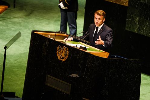 Emmanuel Macron à la tribune de l’Assemblée générale des Nations unies, à New York, le 23 septembre 2025.