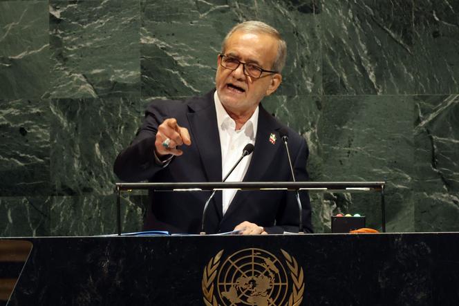Le président iranien, Massoud Pezeshkian, lors de la 80ᵉ session de l’Assemblée générale des Nations unies, à New York, le 24 septembre 2025.