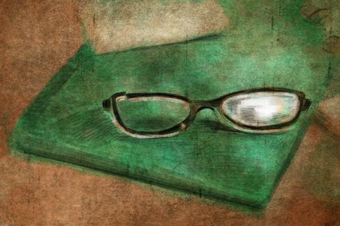 Les lunettes cassées de Delphine Jubillar, dessin tiré d’une photo montrée sur les écrans lors du procès de Cédric Jubillar, à la cour d’assises d’Albi (Tarn), le 24 septembre 2025.