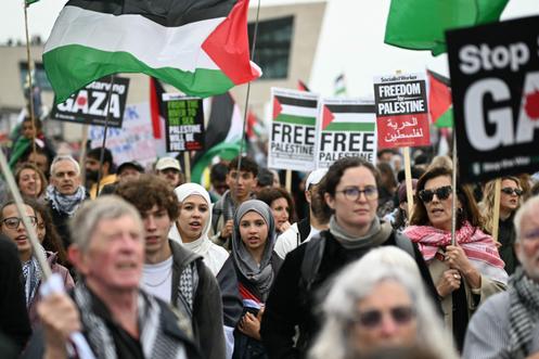 Une « Manifestation nationale palestinienne », à Liverpool, dans le nord-ouest de l’Angleterre, le 27 septembre 2025.