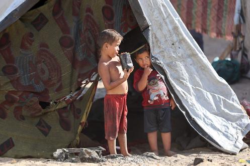 Dans le camp de déplacés de Khan Younès, dans la bande de Gaza, le 29 septembre 2025.