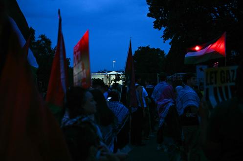 Manifestation propalestinienne au Lafayette Square, devant la Maison Blanche, à Washington, contre la visite de Benyamin Nétanyahou, le 29 septembre 2025.