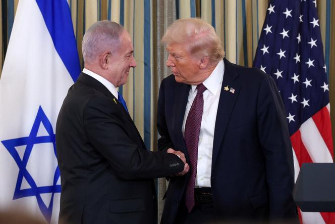 US President Donald Trump and Israeli Prime Minister Benjamin Netanyahu in the State Dining Room at the White House in Washington, DC, on September 29, 2025.