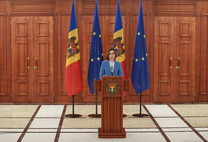 La présidente moldave, Maia Sandu, après l’annonce des résulstats des élections législatives, à Chisinau, le 29 septembre 2025.