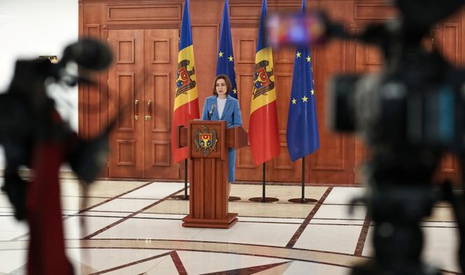 La présidente moldave, Maia Sandu, participe à une conférence de presse après l’annonce des résultats des élections législatives, à Chisinau, en Moldavie, le 29 septembre 2025. 