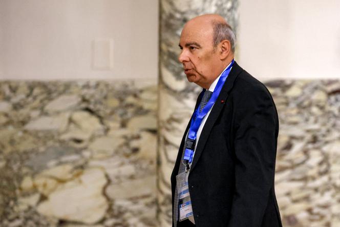 Eric Trappier, PDG de Dassault Aviation, lors d’une réunion entre les présidents égyptien et français, au palais présidentiel du Caire, le 7 avril 2025. 