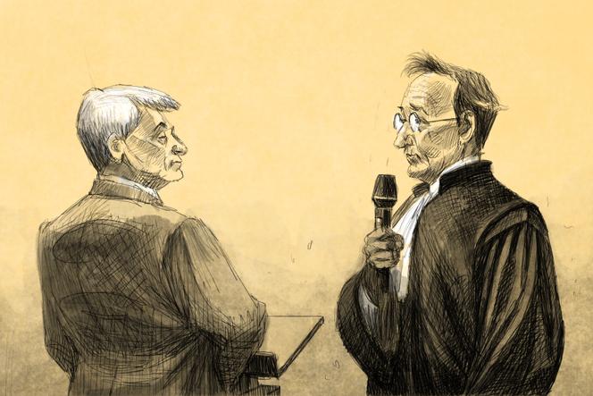 L’ancien procureur de Toulouse Dominique Alzeari, face à l’avocat de la défense Alexandre Martin, lors du procès de Cédric Jubillar, devant la cour d’assises du Tarn, à Albi, le 29 septembre 2025.