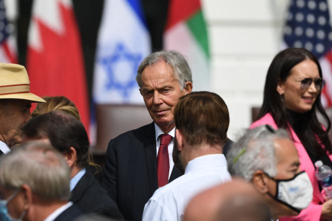 Treine o primeiro -ministro britânico Tony Blair na Casa Branca, em Washington, em 15 de setembro de 2020.