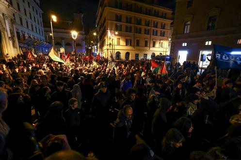 Manifestation dans le centre de Rome après l’arraisonnement de la flottille pour Gaza par Israël, le 1ᵉʳ octobre 2025.