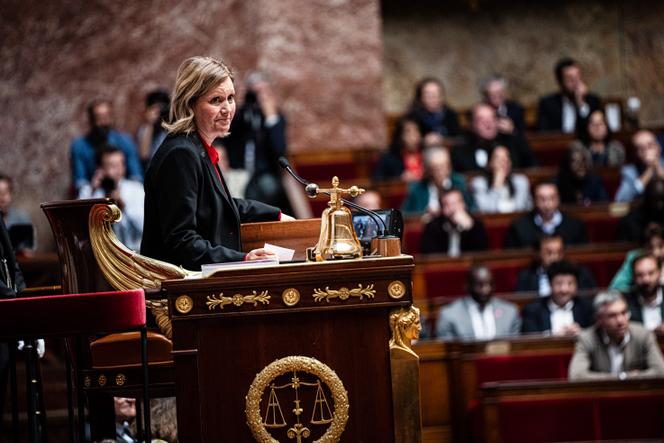 La présidente de l'Assemblée nationale, Yaël Braun-Pivet, au Palais-Bourbon, le 1ᵉʳ octobre 2025.
