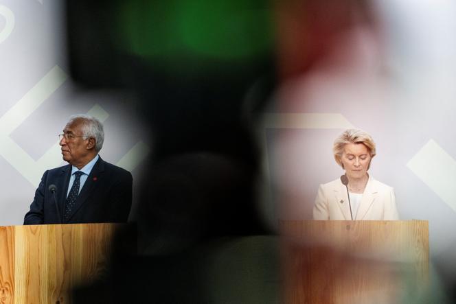 La présidente de la Commission européenne, Ursula von der Leyen, et le président du Conseil européen, Antonio Costa, à Copenhague (Danemark), le 1ᵉʳ octobre 2025.
