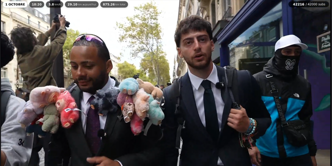 Capture d’écran du live Twitch de Byilhan, avec le streamer Nico, à Paris, le 1er octobre 2025.