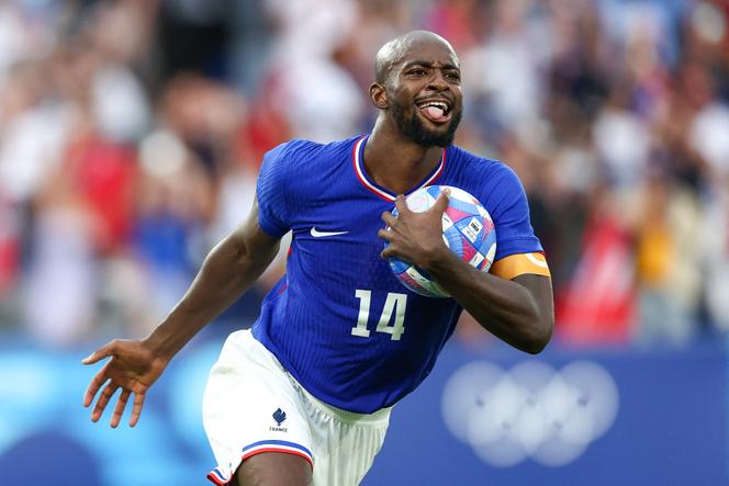 L’attaquant français Jean-Philippe Mateta lors d’un match des Jeux olympiques de Paris 2024 face à l’Espagne, le 9 août 2024, à Paris.