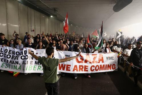 Lors de la manifestation pour Gaza à Rome, le 3 octobre 2025.