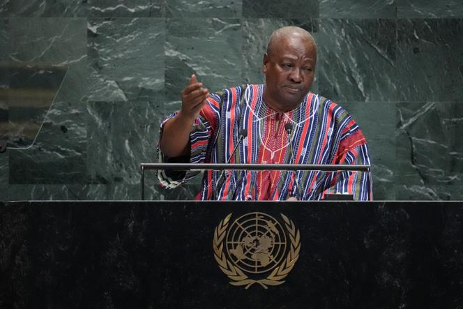Le président ghanéen John Dramani Mahama, lors de l’Assemblée générale des Nations unies, au siège de l’organisation à New York, le 25 septembre 2025.