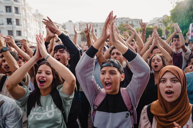 Lors d’une manifestation pour une réforme des systèmes de santé et d’éducation, à Casablanca (Maroc), le 2 octobre 2025. 