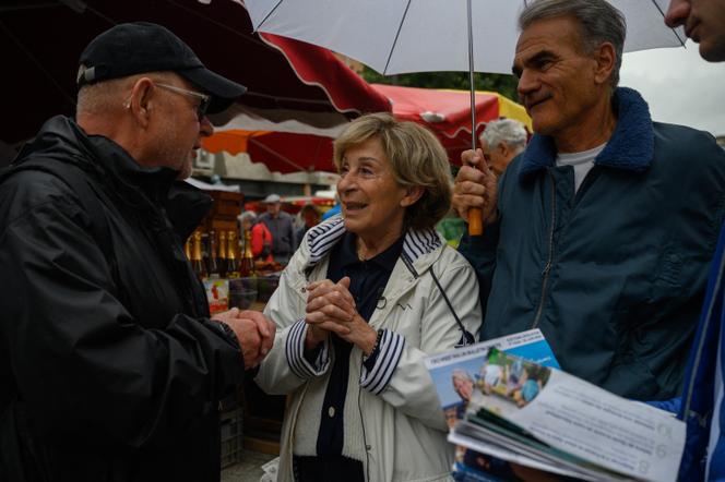 L’ancienne maire de Montauban et député du Tarn-et-Garonne, Brigitte Barèges, sur un marché, à Montauban, le 22 juin 2024.