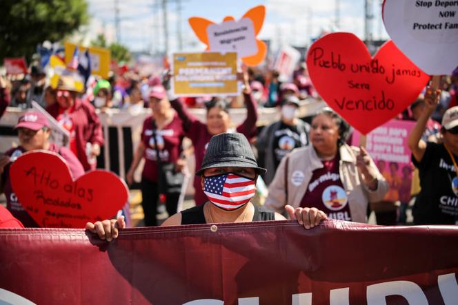 Une manifestation contre la politique d’immigration de l’administration Trump, à Los Angeles (Californie), le 4 octobre 2025.