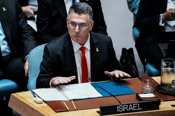 Le ministre des affaires étrangères israélien, Gideon Saar, lors d’une réunion du Conseil de sécurité des Nations unies, au siège de l’organisation, à New York, le 5 août 2025.