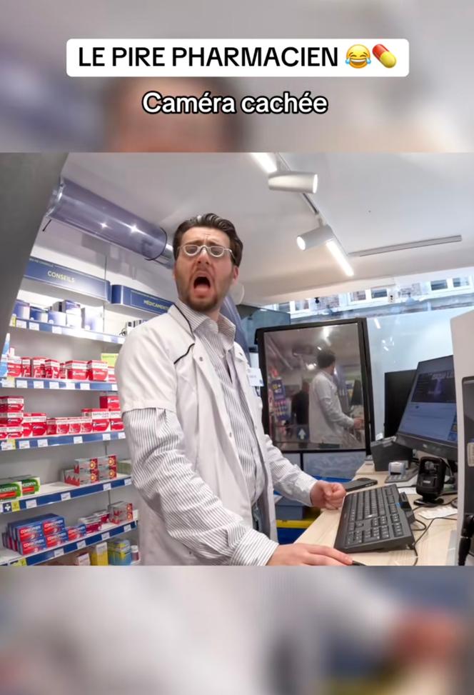 Capture d’écran extraite de la vidéo «&nbsp;Le pire pharmacien&nbsp;», postée par Lux sur son compte TikTok en mars 2025, dans laquelle il piège les clients d’une officine en caméra cachée.