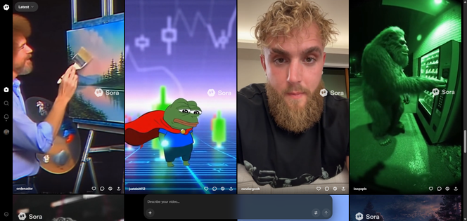 Exemple de vidéos IA aperçues sur Sora, le réseau social d’OpenAi clone de TikTok, le 7 octobre 2025.