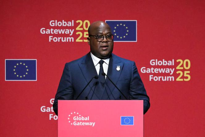 Le président de la République démocratique du Congo (RDC), Félix Tshisekedi, lors du Global Gateway Forum, à Bruxelles, le 9 octobre 2025.