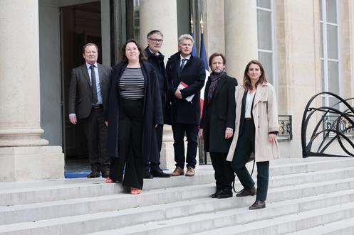 Les responsables du Parti socialiste, des Ecologistes et du Parti communiste français, au palais de l’Elysée, à Paris, le 10 octobre 2025.