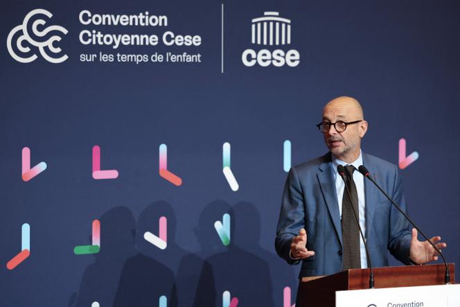 Le président du Conseil économique, social et environnemental, Thierry Beaudet, lors du lancement de la convention citoyenne sur les temps de l’enfant, à Paris, le 20 juin 2025.