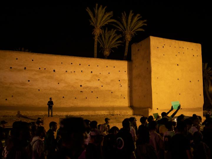 Des étudiants du mouvement GenZ 212 manifestent à Marrakech (Maroc), le 9 octobre 2025.