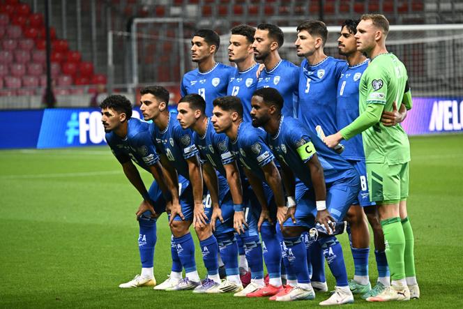 La sélection israélienne de football, avant un match des qualifications pour la Coupe du monde 2026 contre l’Italie, à Debrecen (Hongrie), le 8 septembre 2025.