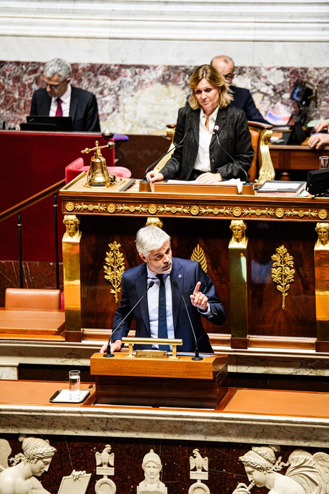 Le président du groupe DR, Laurent Wauquiez, lors de la déclaration de politique générale de Sébastien Lecornu, à l’Assemblée nationale, à Paris, le 14 octobre 2025.