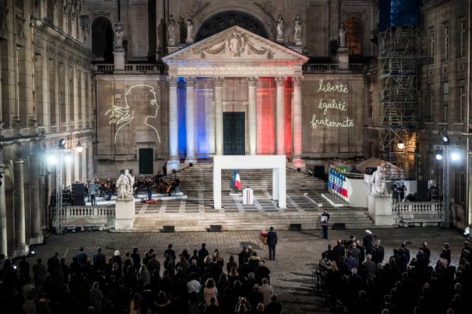 Hommage national à Samuel Paty, à la Sorbonne, à Paris, le 21 octobre 2020. 