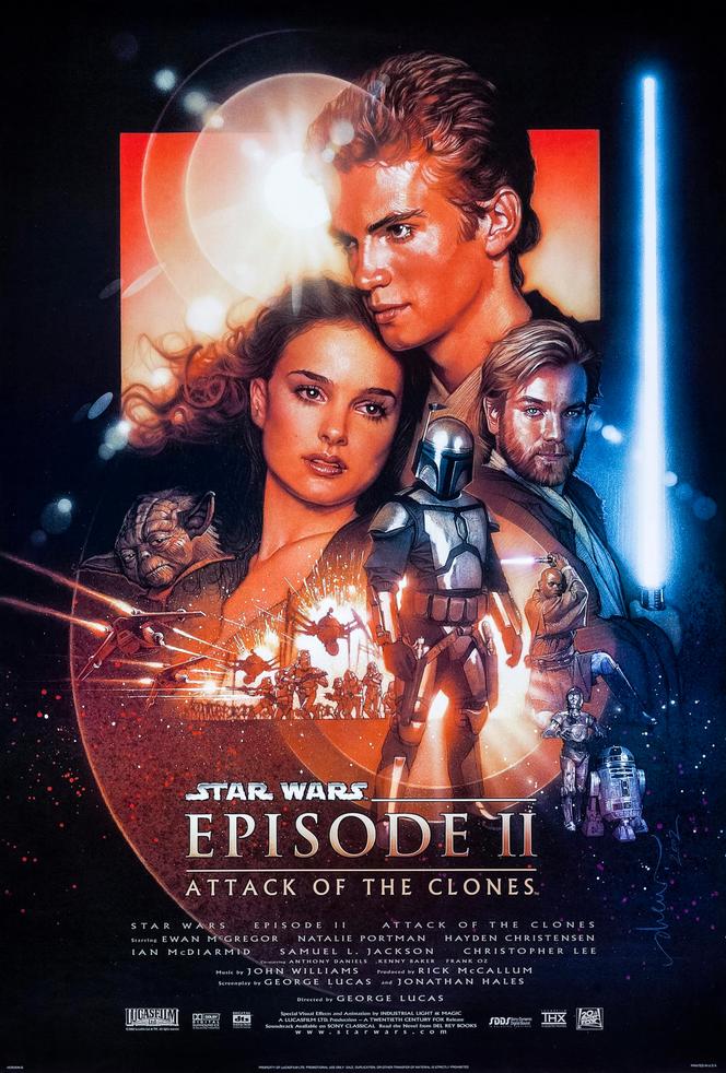 L’affiche dessinée par Drew Struzan du film « Star Wars, épisode II : L’Attaque des clones » (2002), réalisé par George Lucas.