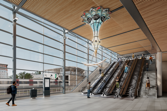 Vue d’artiste du projet du duo Laure Prouvost-Thomas Richez, à la gare de Massy-Palaiseau (Essonne).